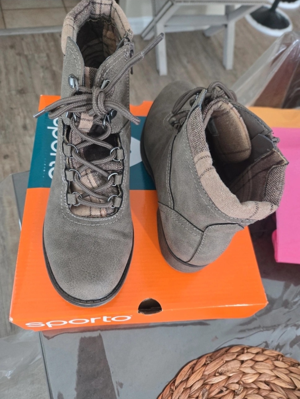 Sporto Taupe Lace-Up Ankle Booties